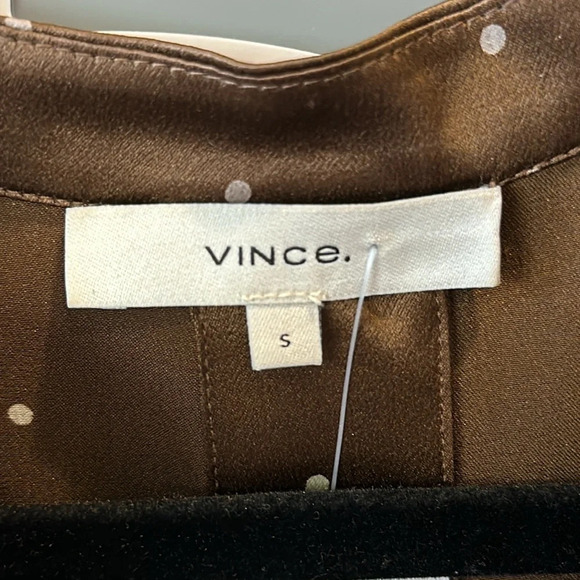 Vince  Satin Dot Print Popover Button Up Woodbine Blouse - Picture 7 of 10